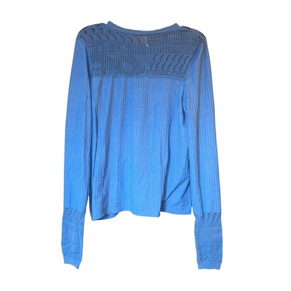 Free People M Colette Pointelle Crochet Sleeve Knit Pullover Top - Picture 3 of 6